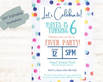 Fiver Party Invitation Etsy