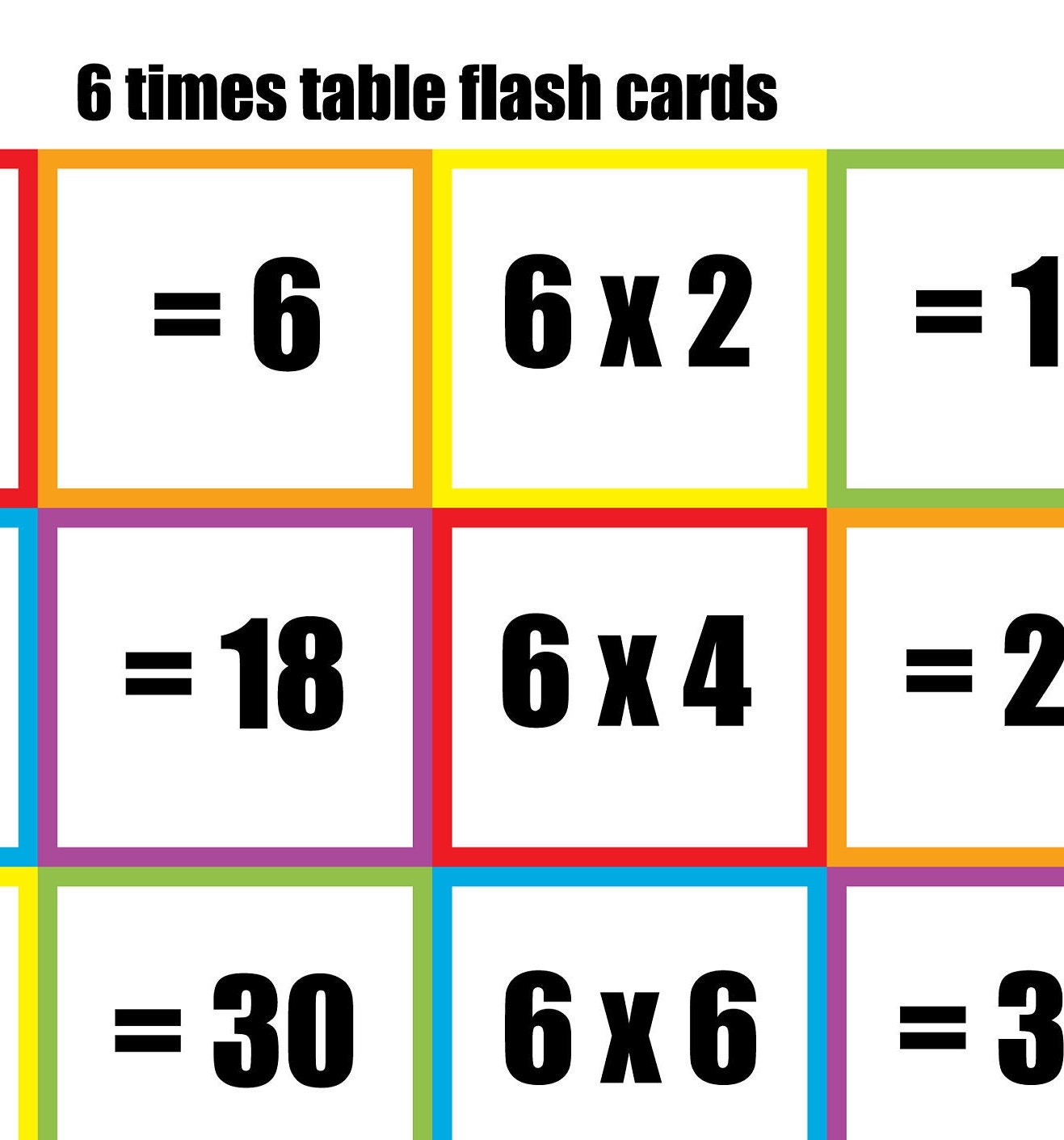 Flash Cards Times Tables Printable