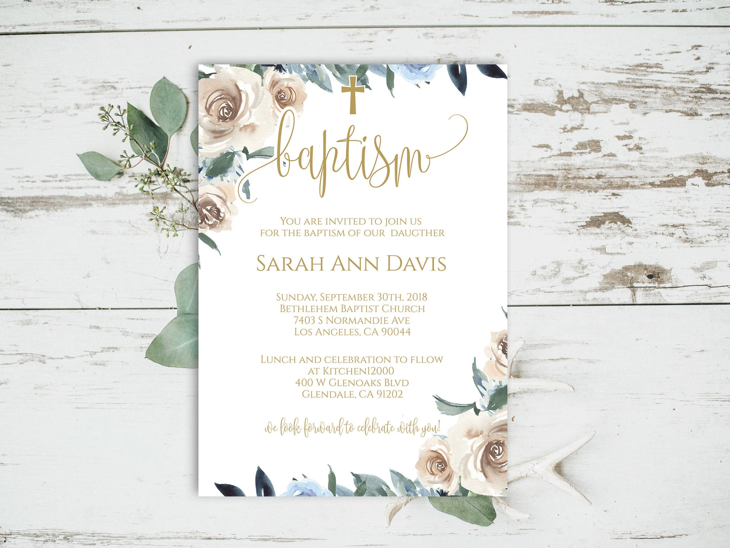Floral Baptism Invitation Template Baptism Invitation Girl Etsy