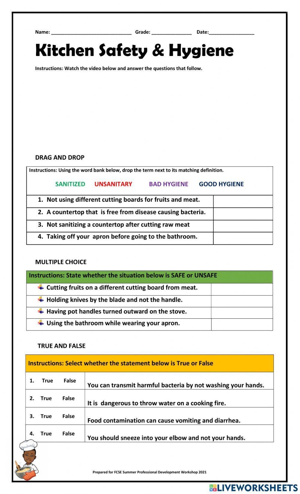 Food Safety Worksheet For Younger Children Alphabetize Words 