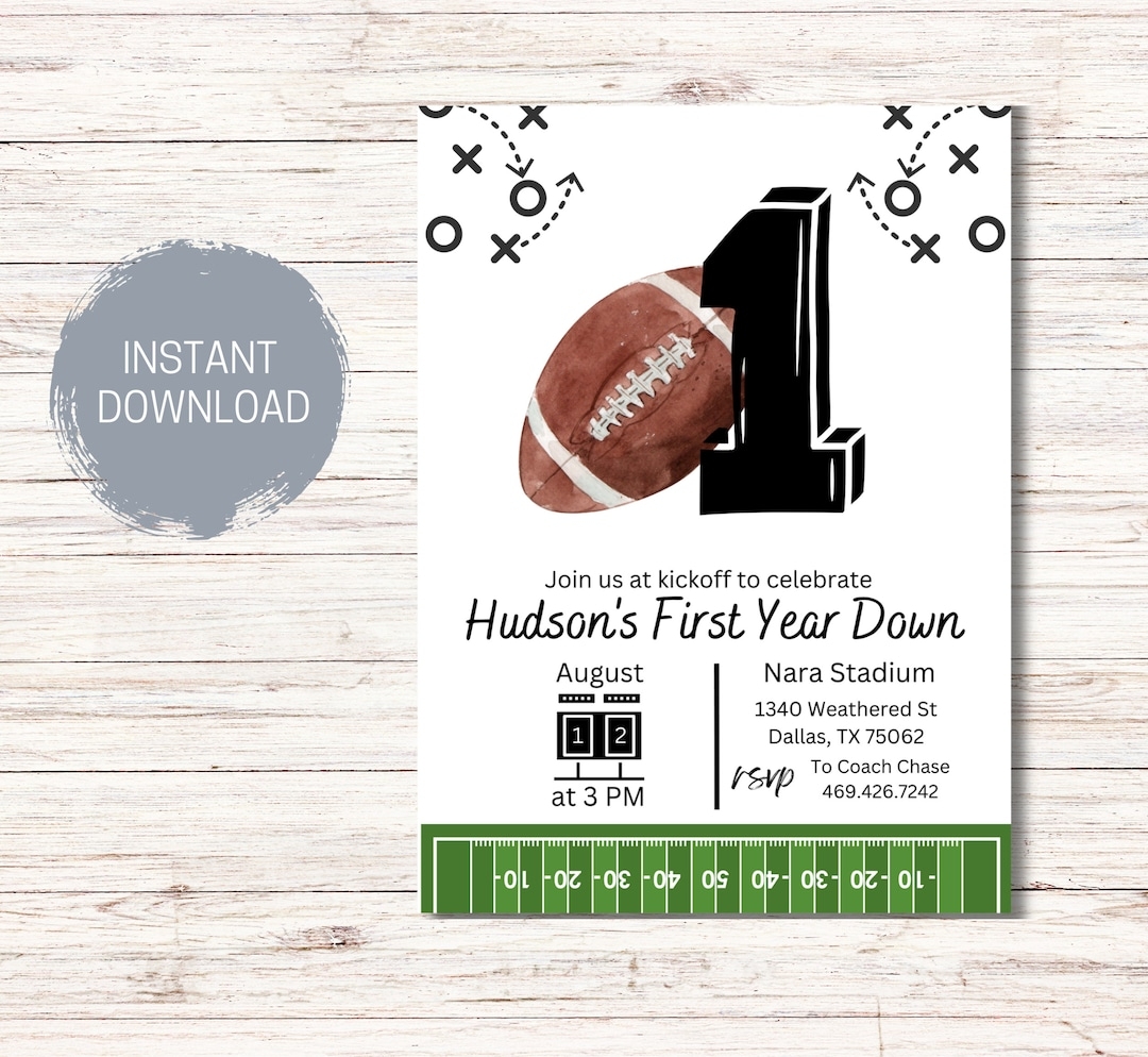 Football Birthday Invitation Template First Year Down Football Party