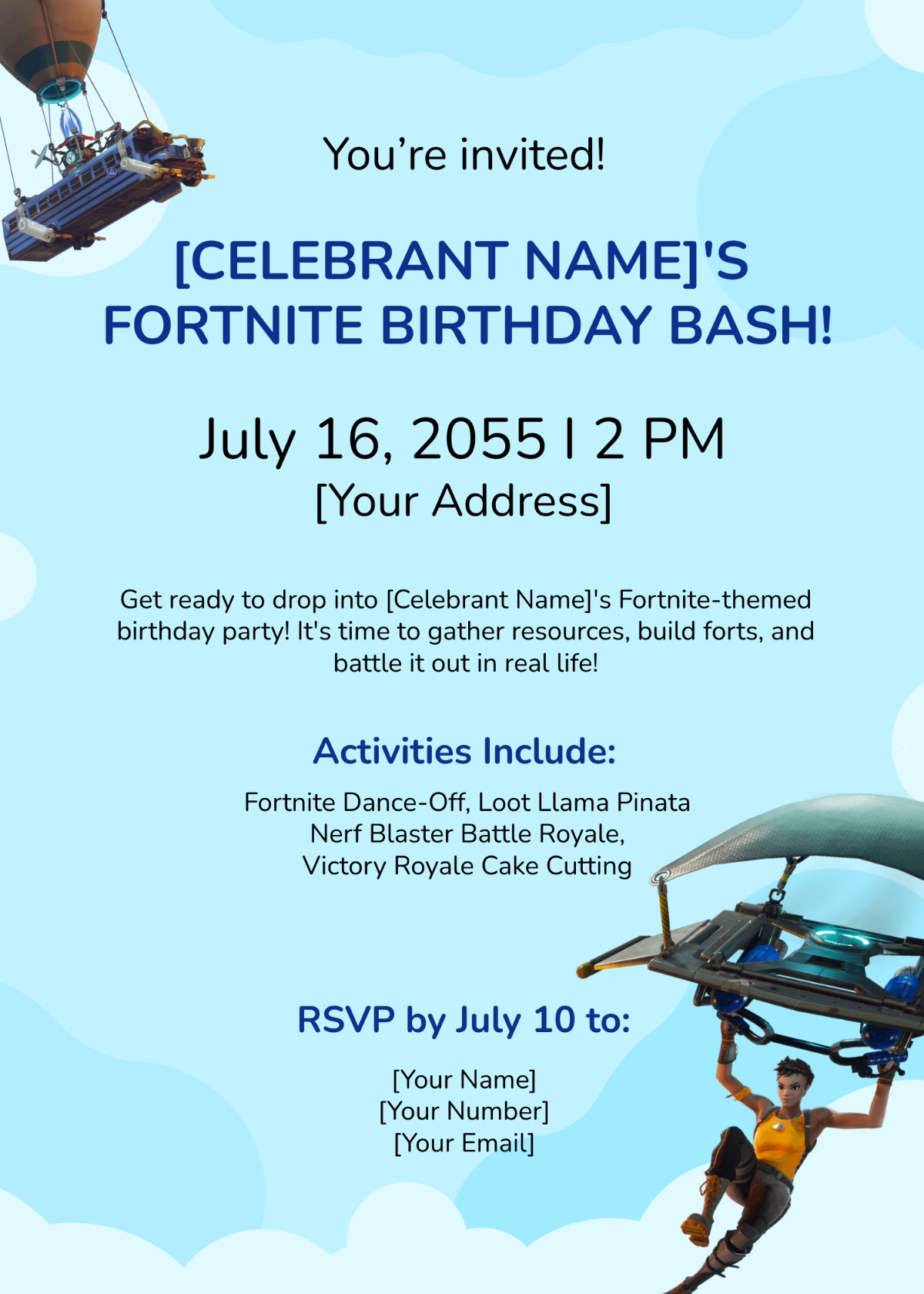 Fortnite Birthday Invitation Template Edit Online Download Example 