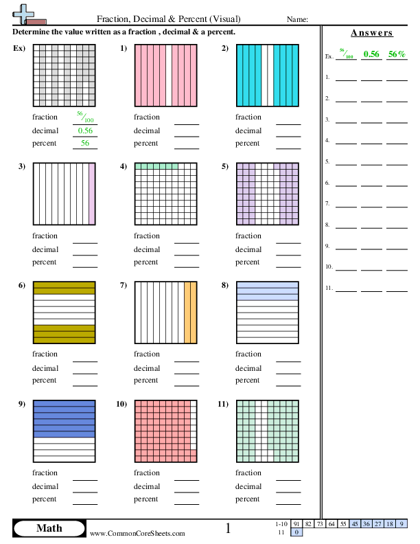 Fraction Decimal Percent Visual Worksheet Download Worksheets 