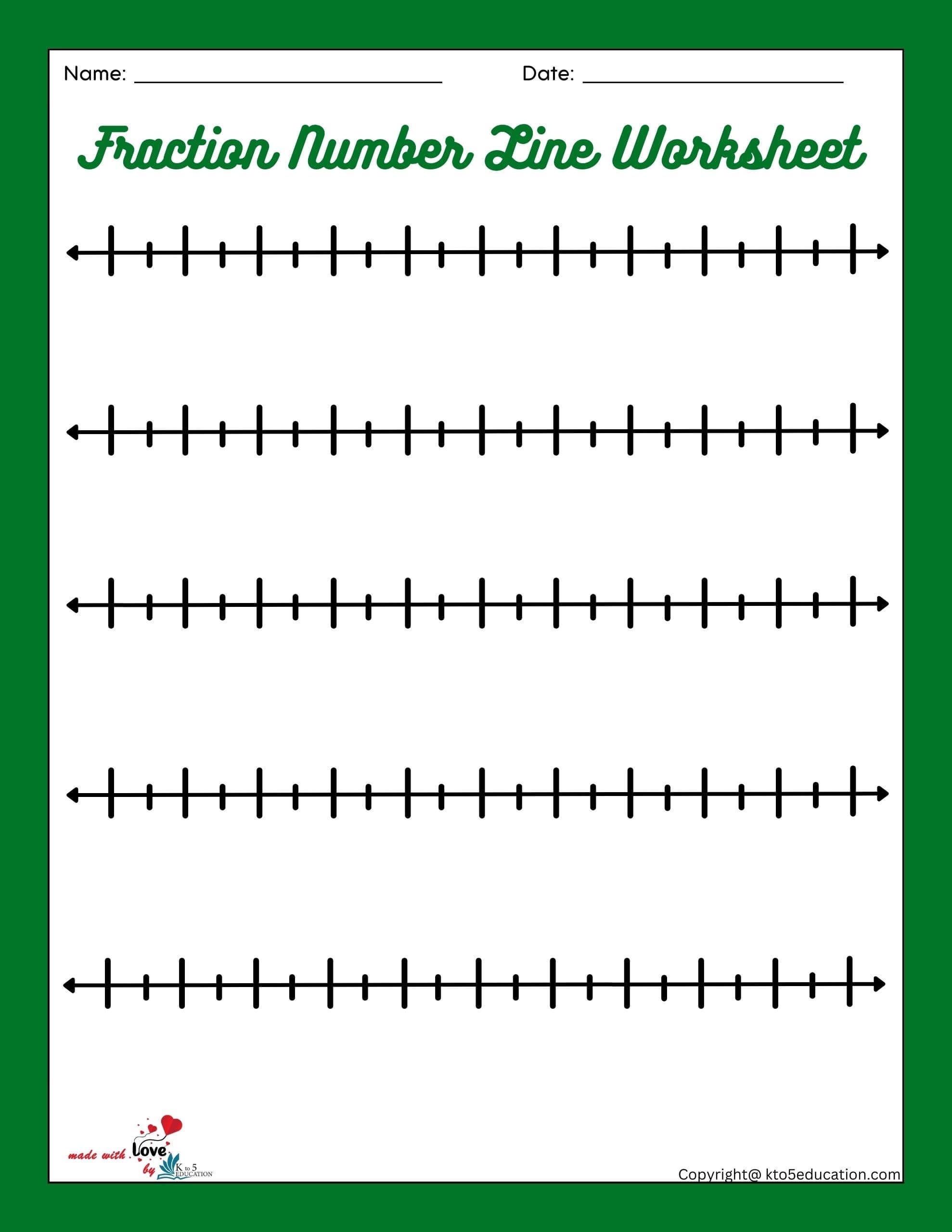 Fraction Number Lines Worksheet