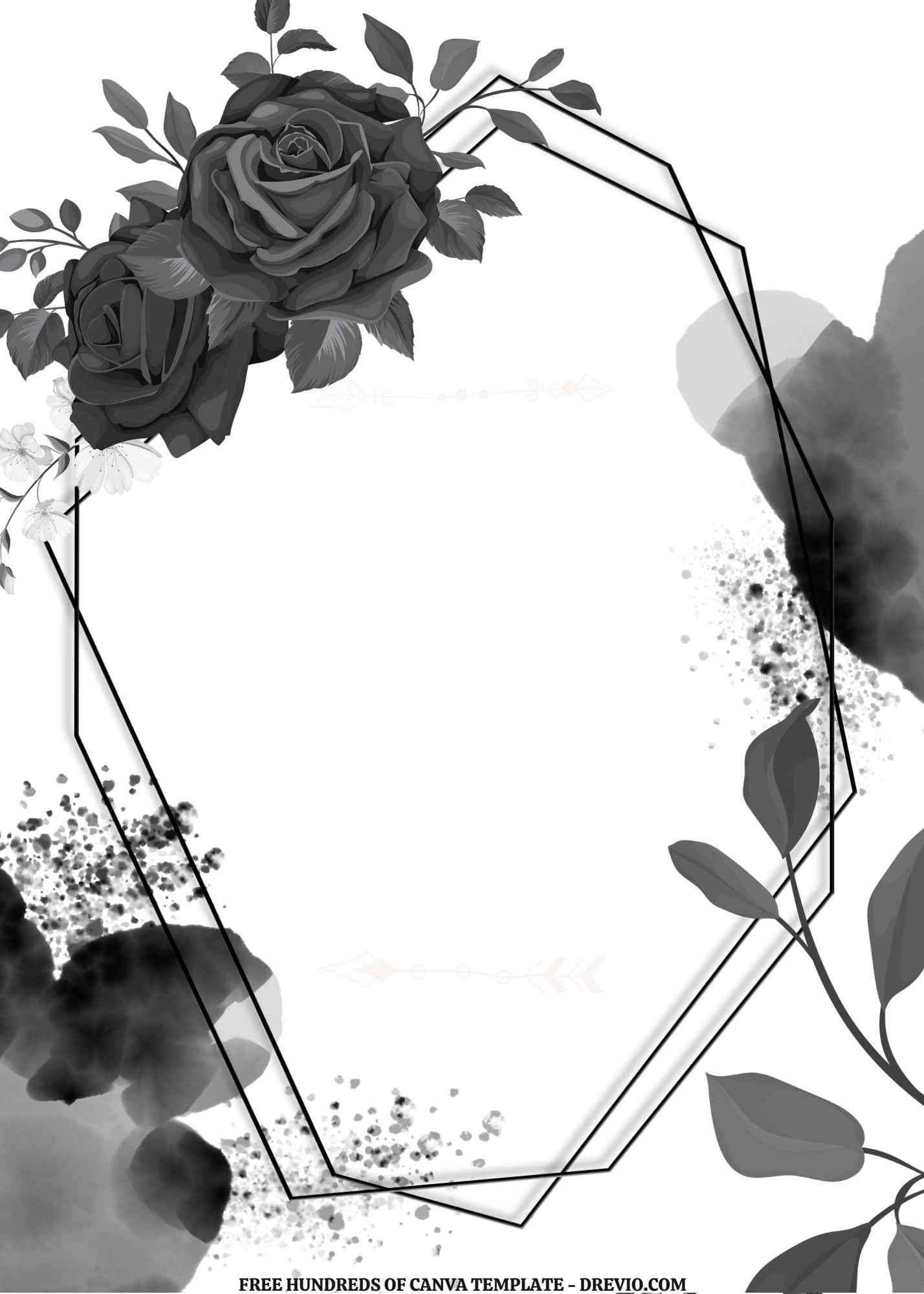 Free 10 Black And White Roses Canva Wedding Invitation Templates