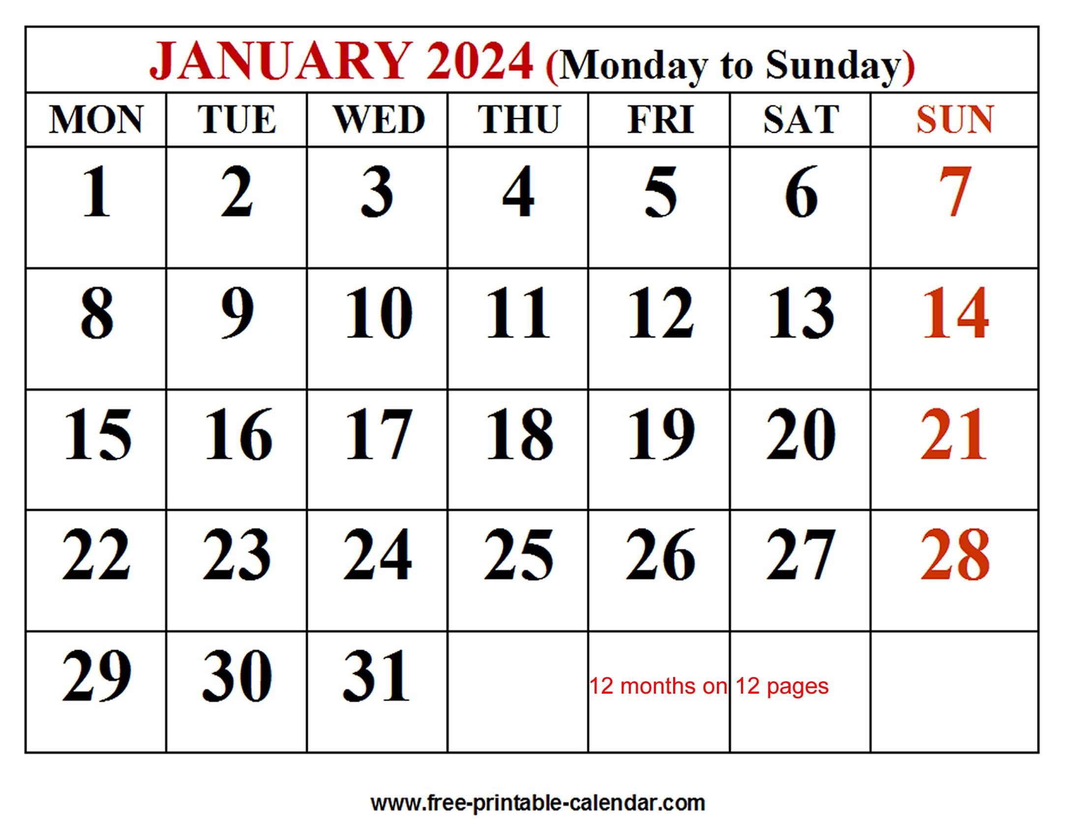 free calendar template 2024 printable