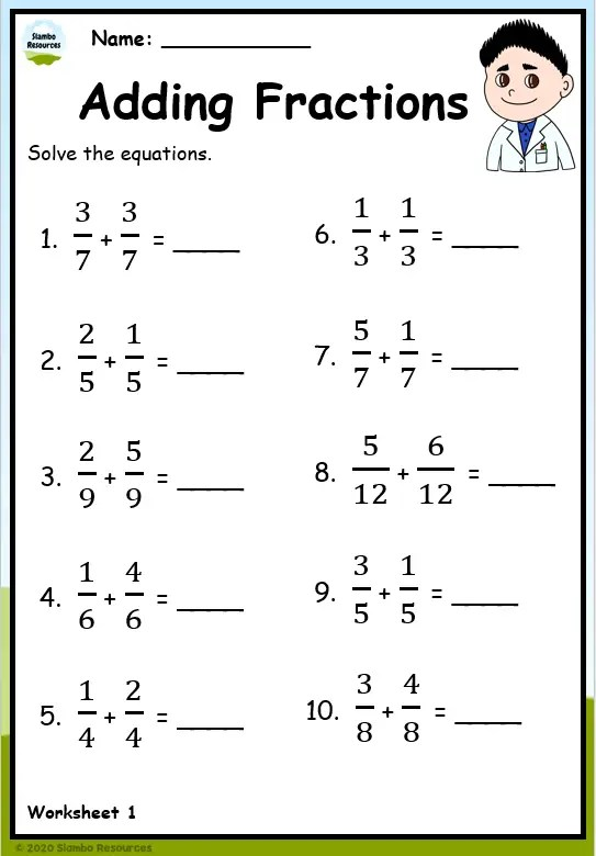 fraction worksheets 5th grade