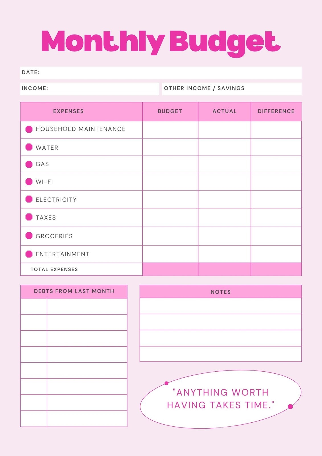 free printable monthly budget worksheet pdf