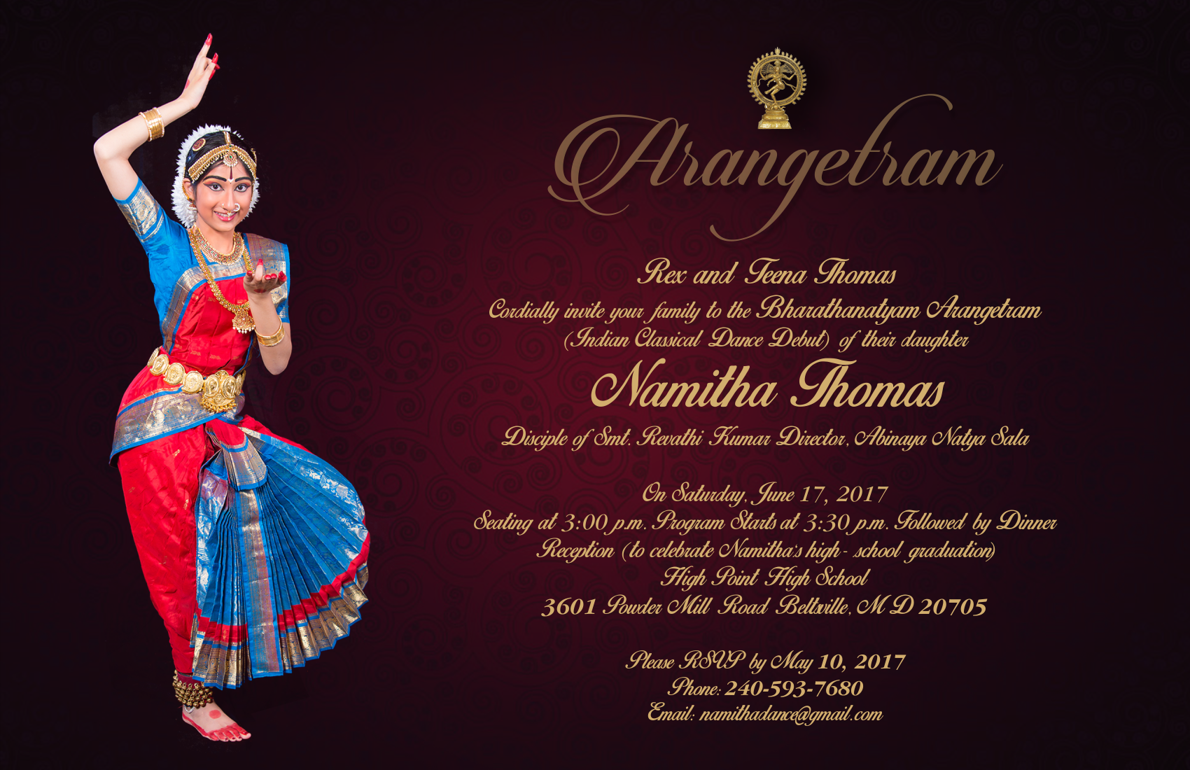 Free Arangetram Invitation Template
