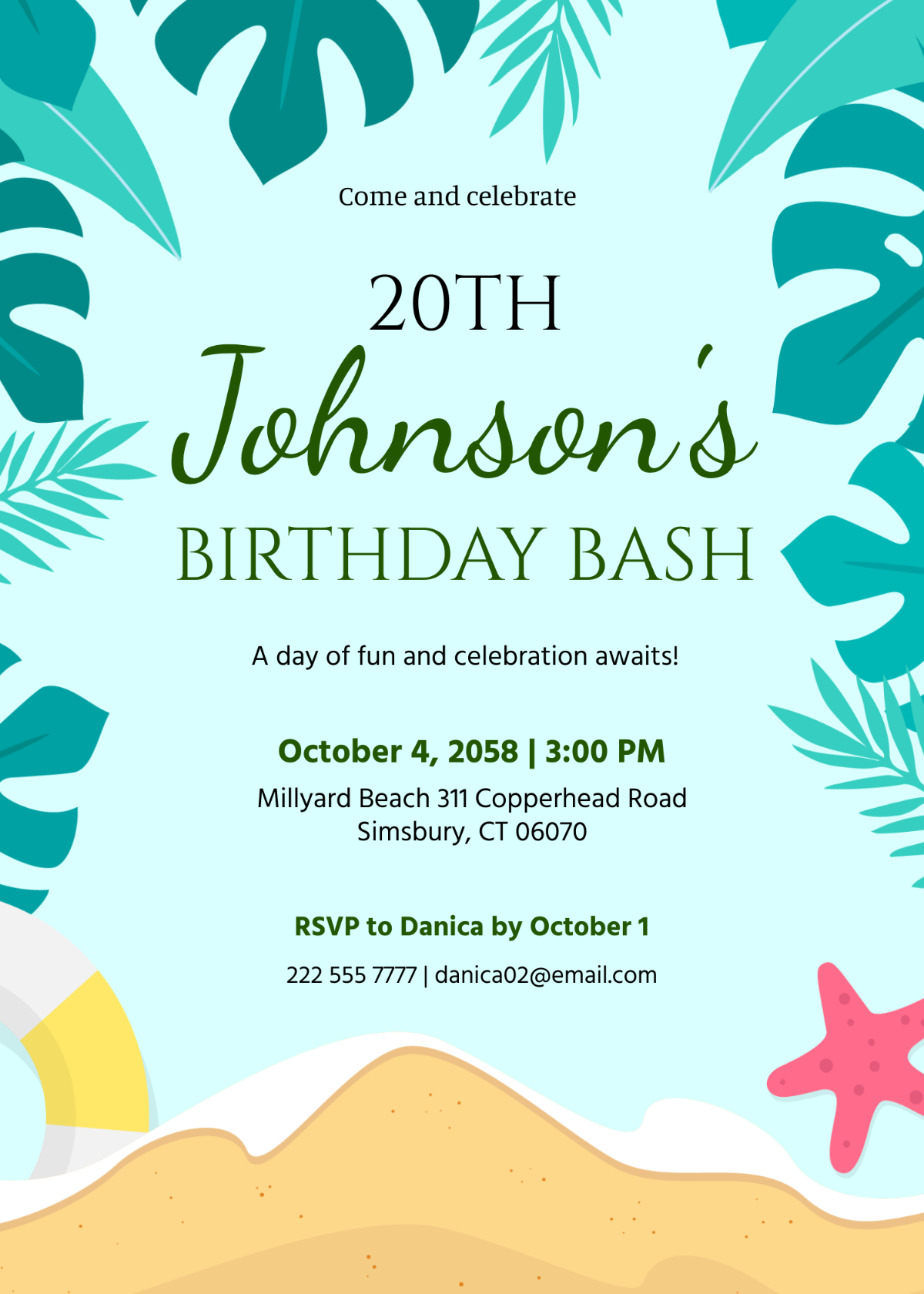 Free Beach Birthday Party Invitation Template To Edit Online
