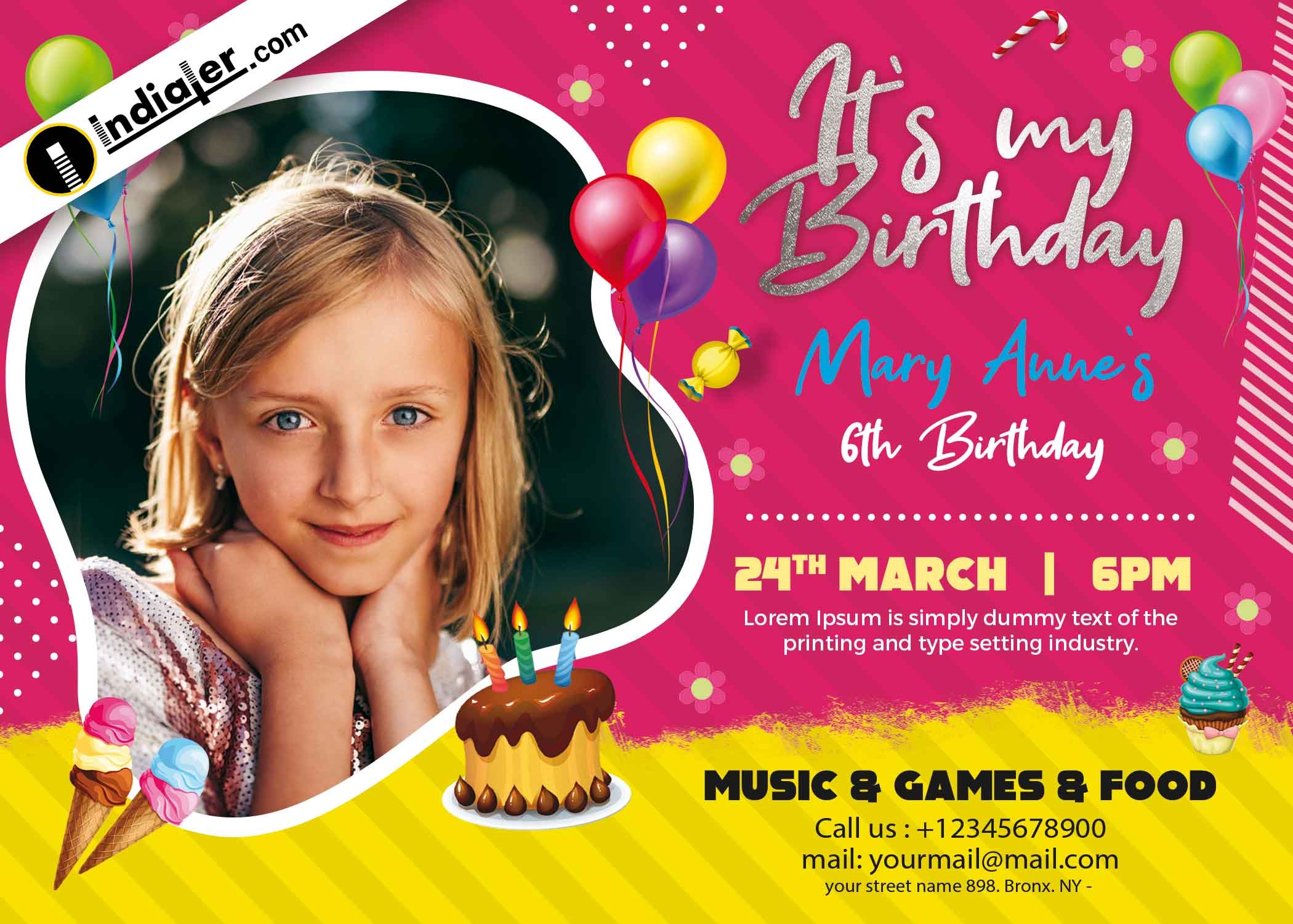 Free birthday invitation customizable design psd templates Indiater