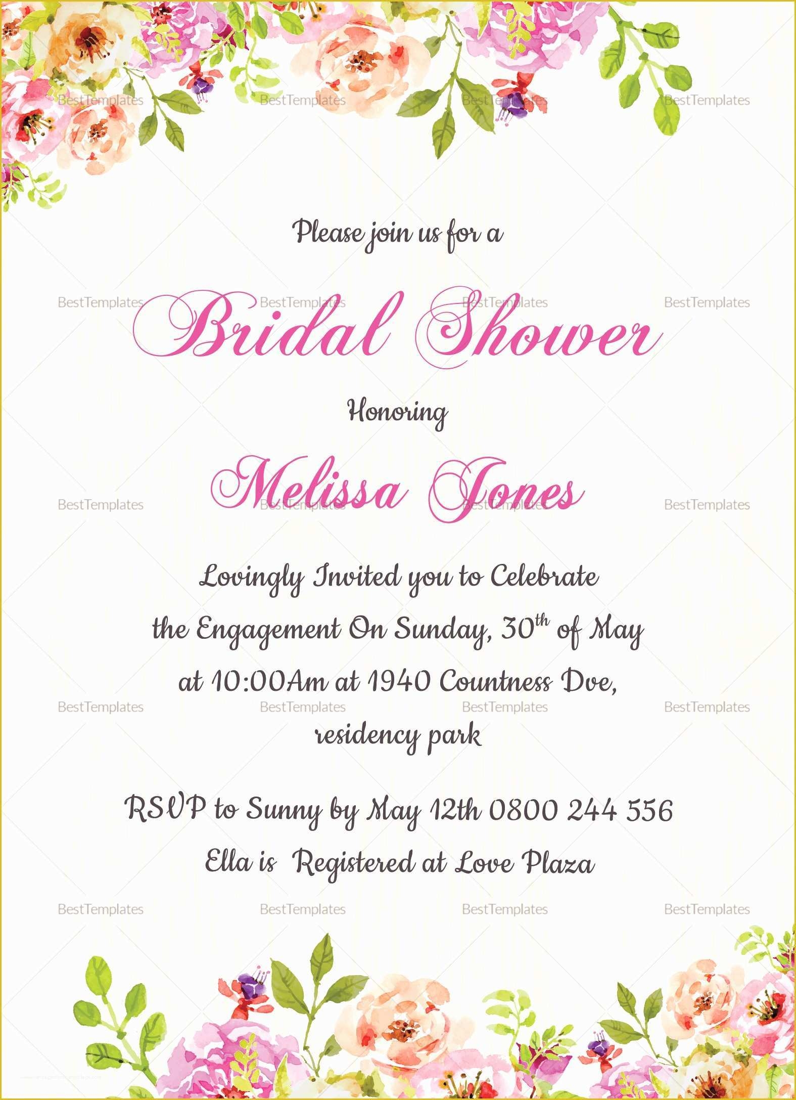 Free Bridal Shower Invitation Templates For Word Of Floral Bridal