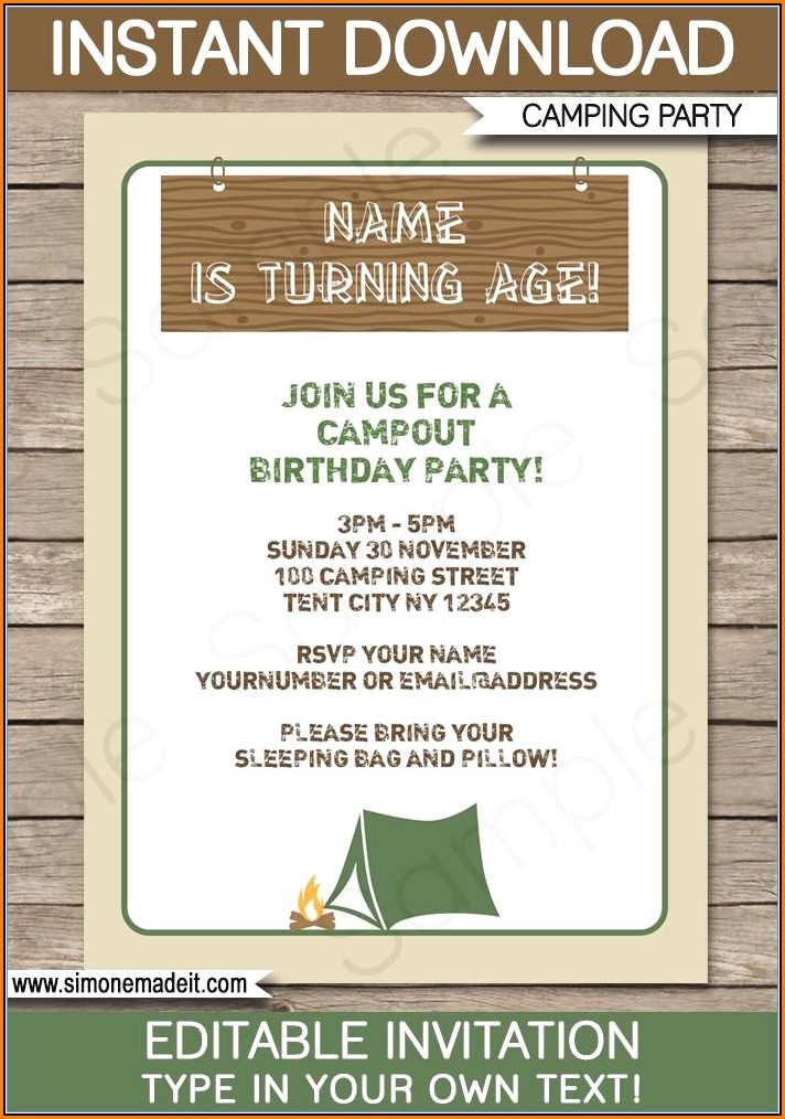 Free Camping Birthday Party Invitation Templates Template 1 Resume 