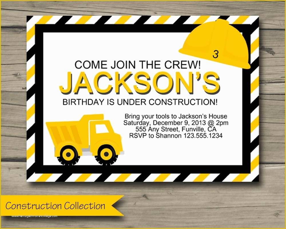 free construction party invitation templates