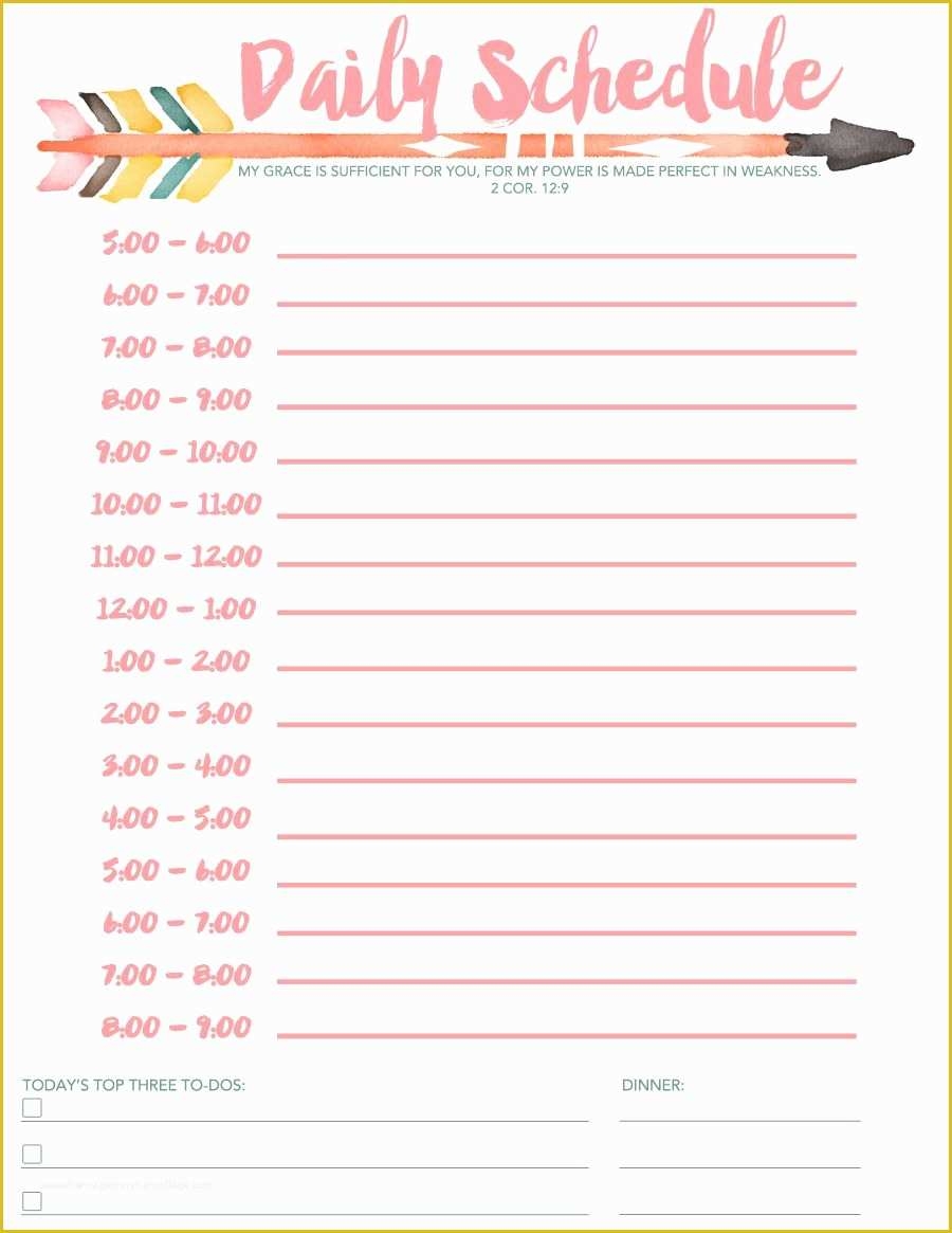 daily schedule template free printable