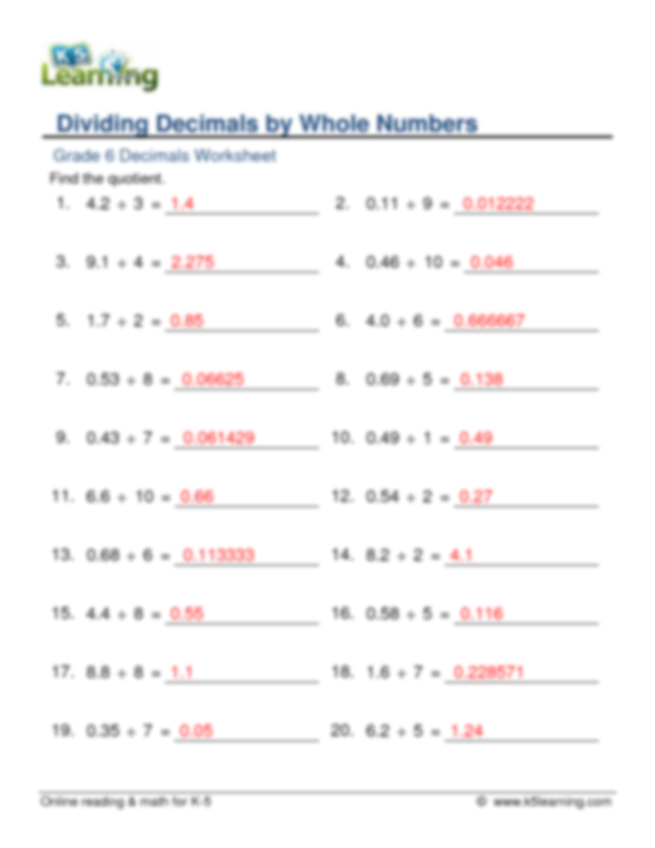 dividing whole numbers by decimals worksheet