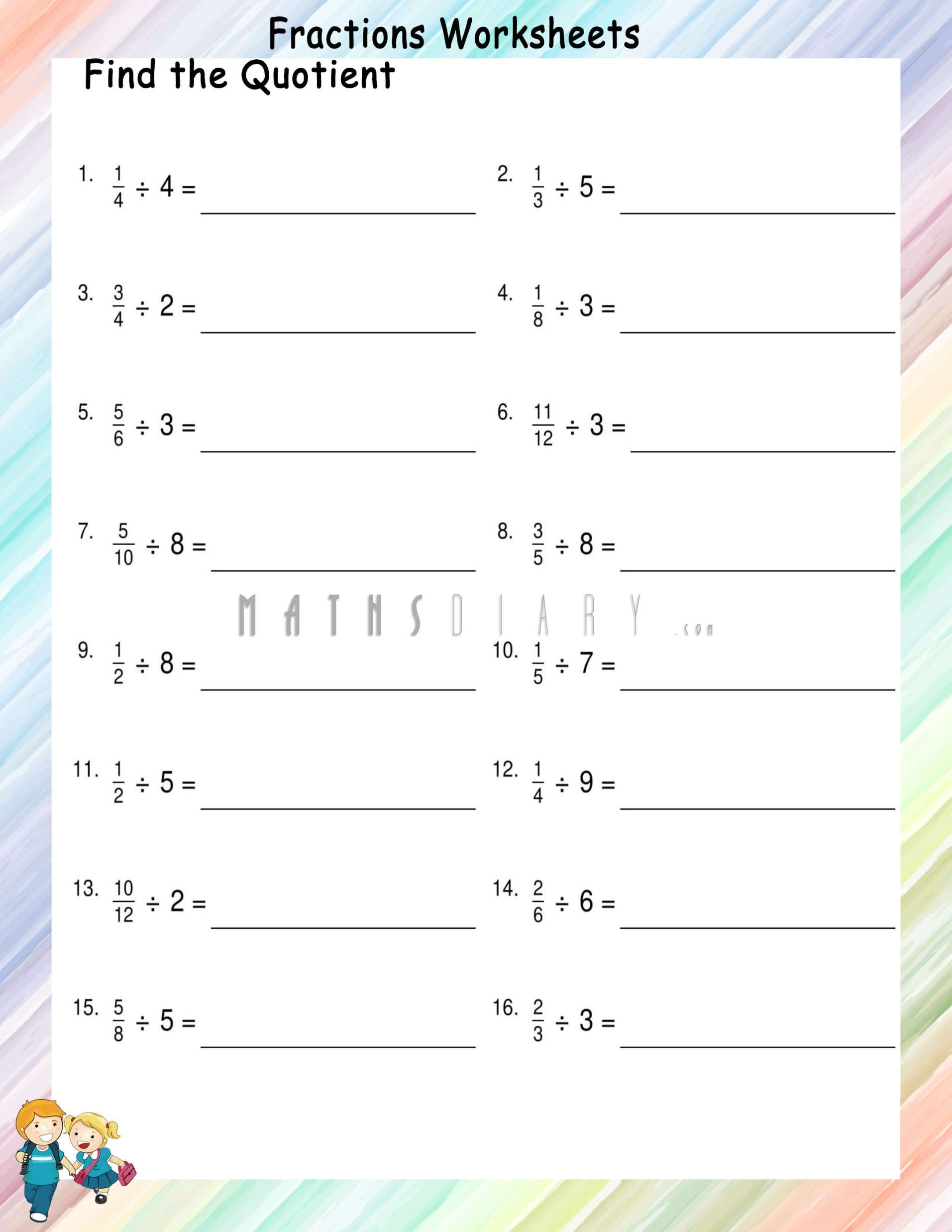 dividing fractions and whole numbers worksheet