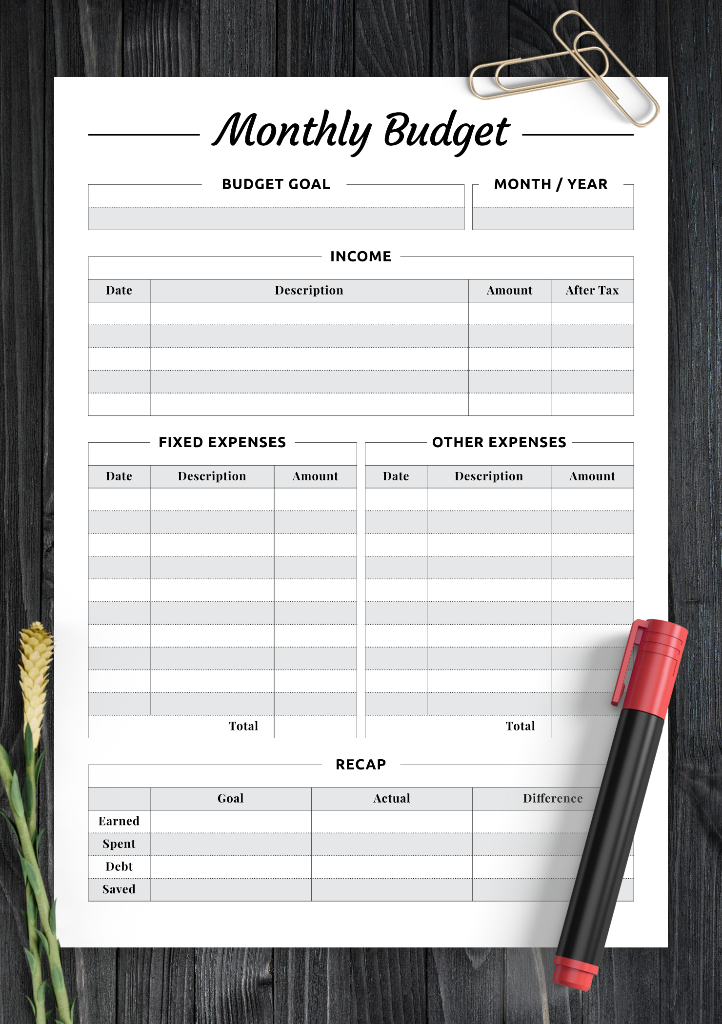 simple budget worksheet pdf free download
