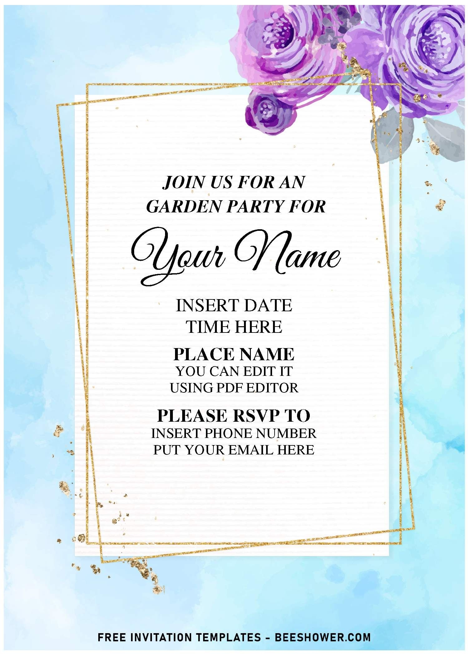  Free Editable PDF Geometric Gold Blue Floral Birthday Invitation Tem 