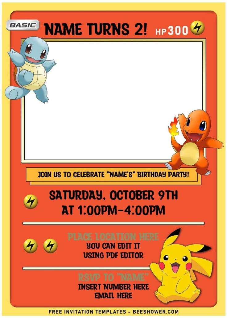 Free Editable PDF Pokemon Card Themed Birthday Invitation Templates