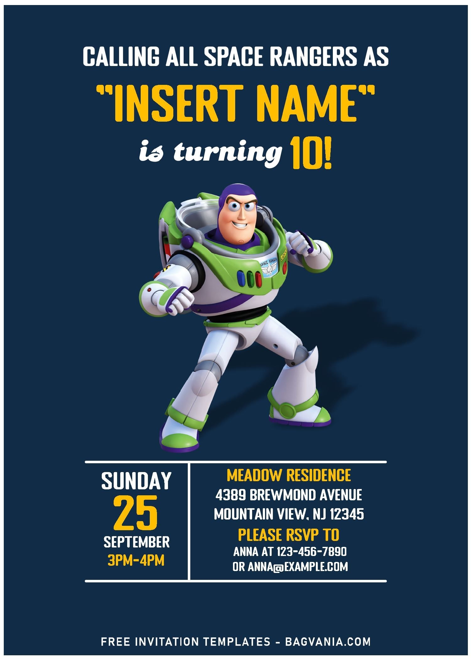 Free Editable PDF Simple Space Ranger Buzz Lightyear Boy Birthday