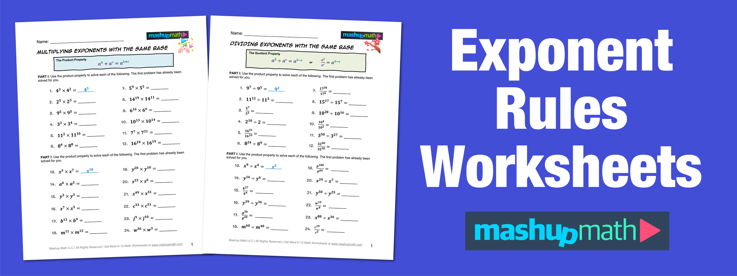 Free Exponent Rules Worksheets Printable With Answers Mashup Math 