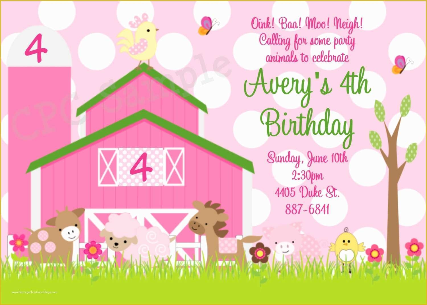 Free Farm Birthday Invitation Templates Of Pink Farm Free Printable 
