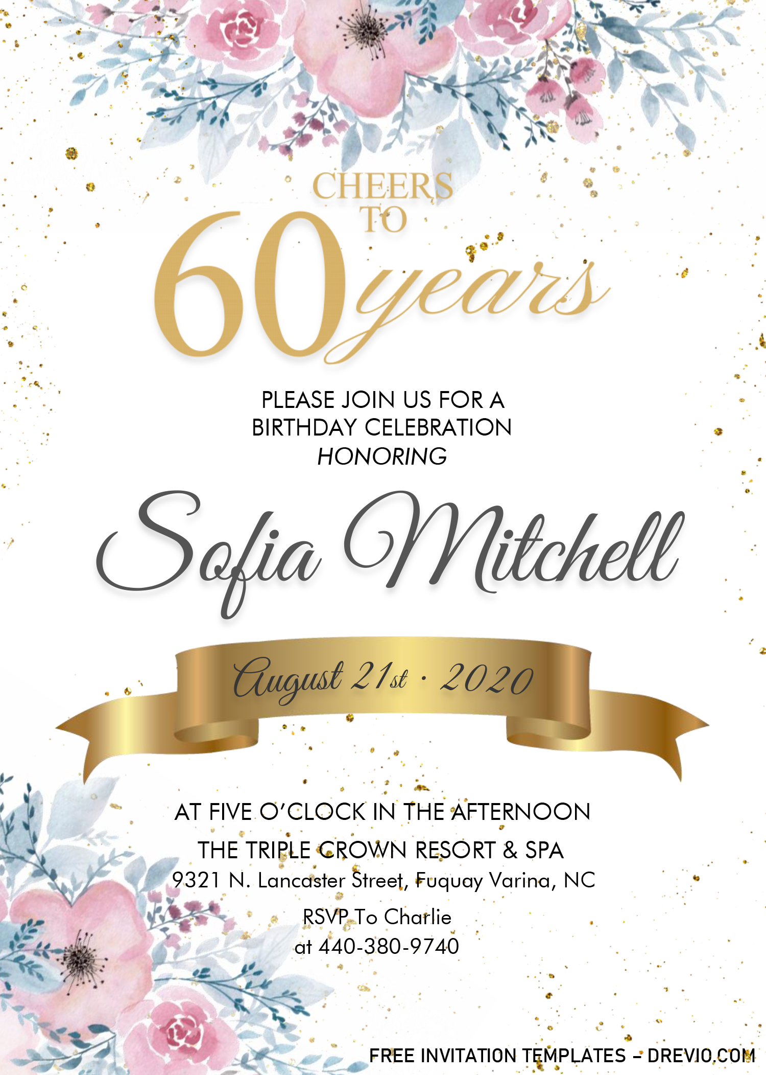 Free Floral 60th Birthday Invitation Templates Editable With MS Word