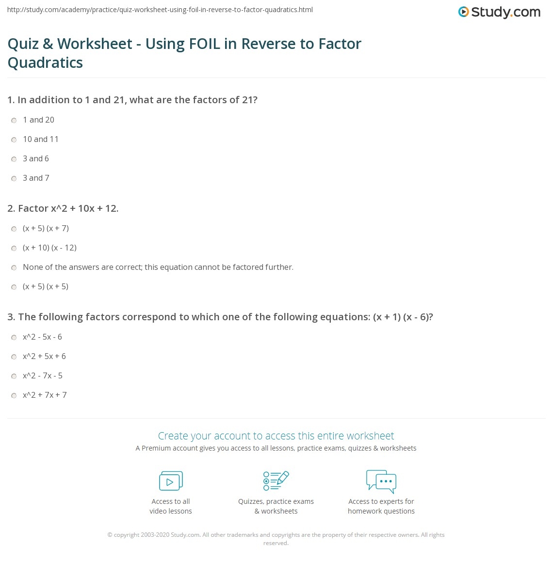 foil worksheet