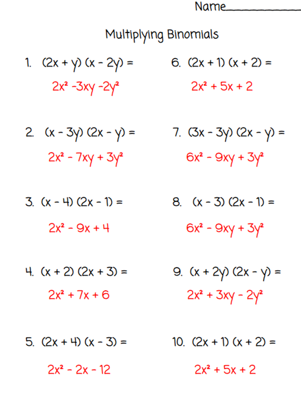 Free FOIL Worksheets Printables Worksheets Library