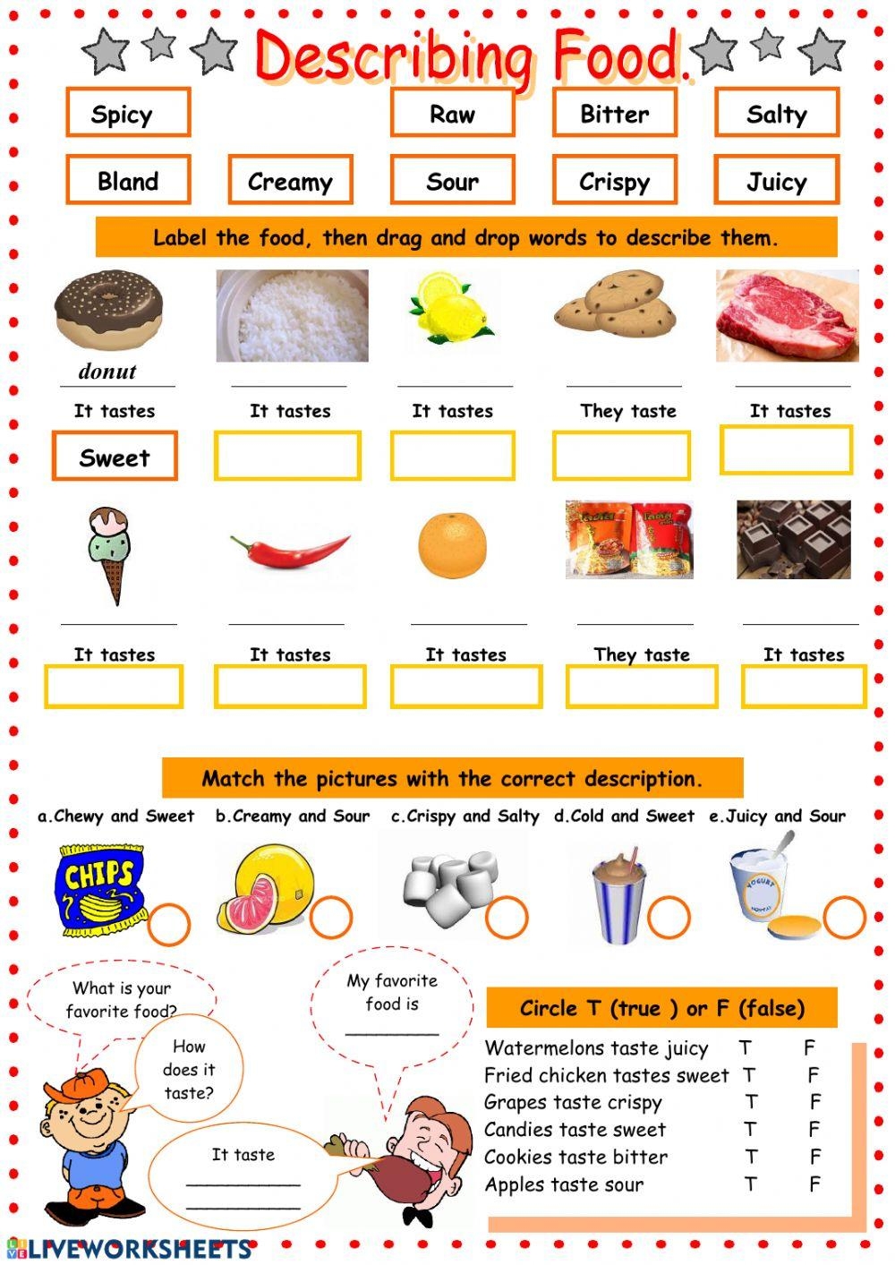 Free Food Adjectives Worksheet Printable Download Free Food Adjectives