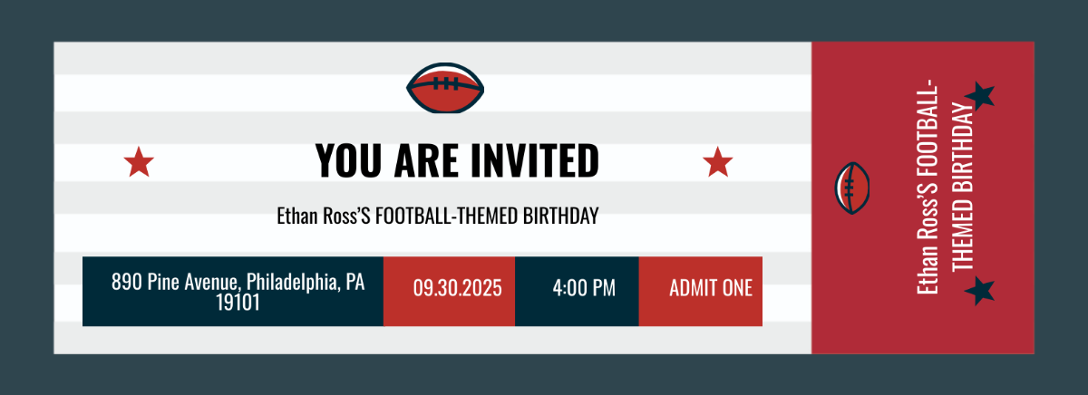 Free Football Ticket Birthday Invitation Template To Edit Online