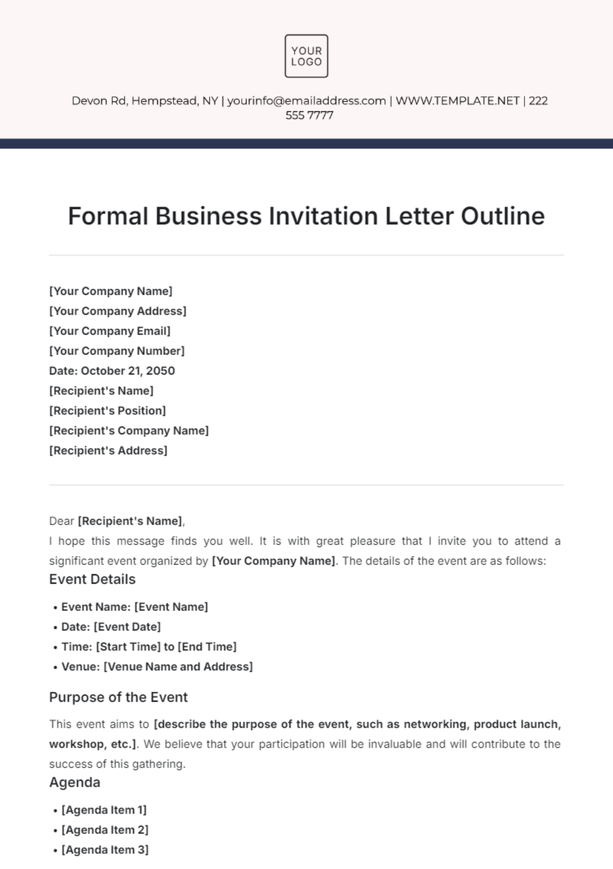 Free Formal Business Invitation Letter Outline Template To Edit Online