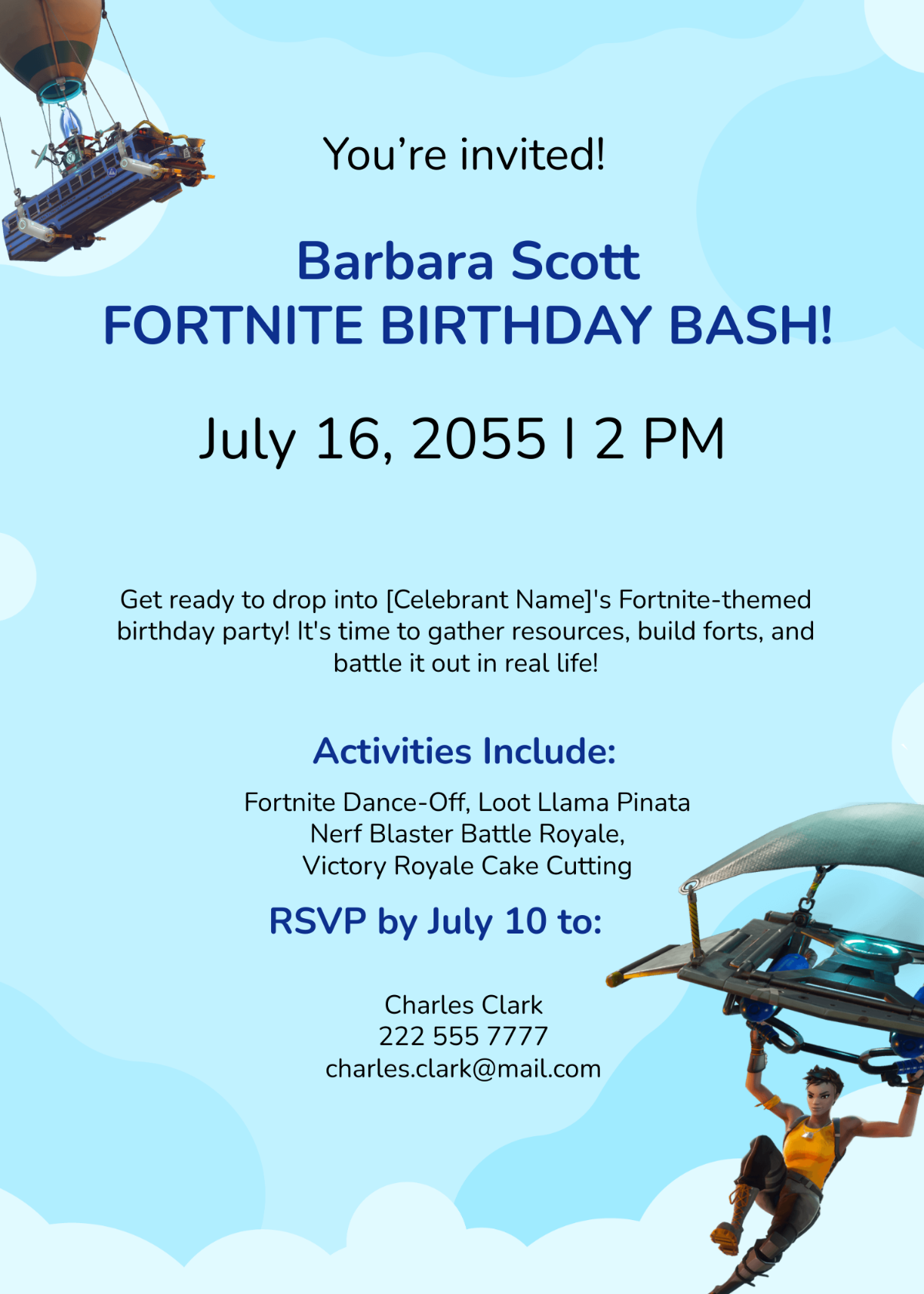 fortnite birthday invitation template free