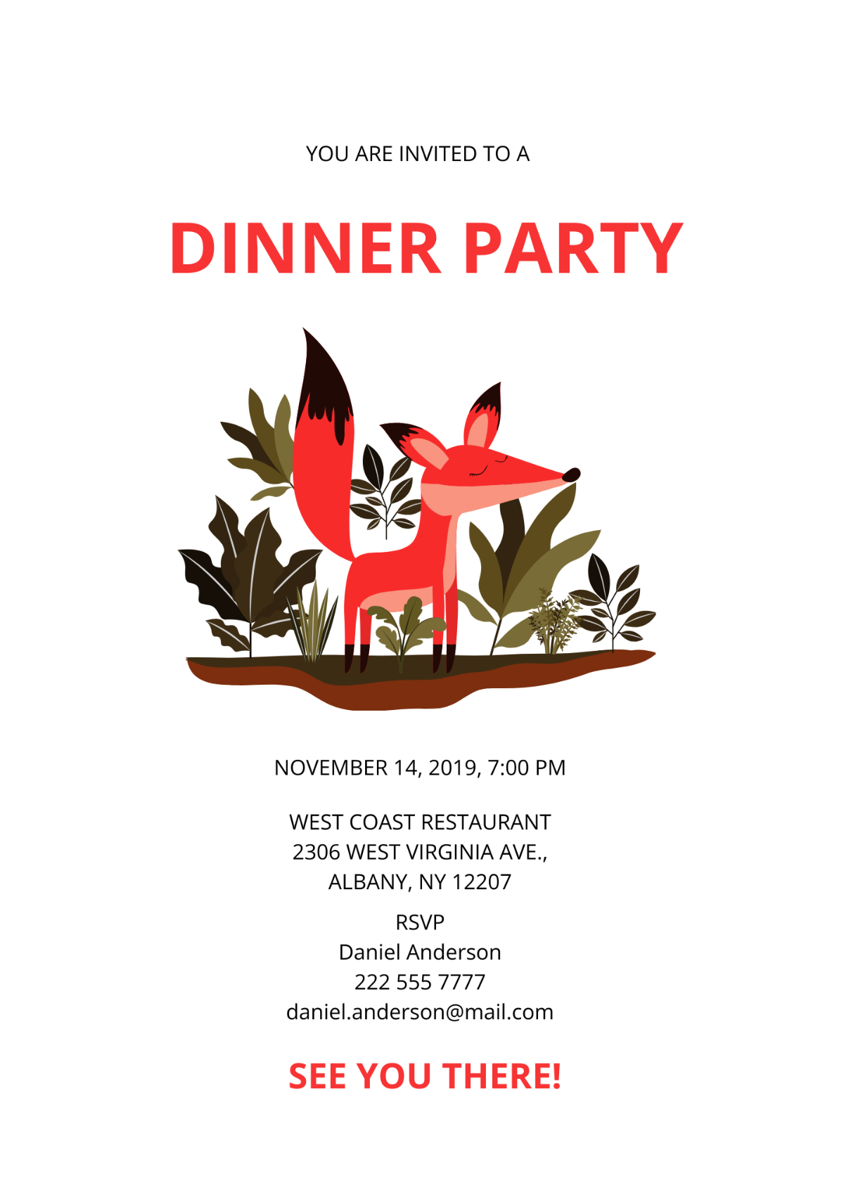 Free Fox Dinner Invitation Template To Edit Online