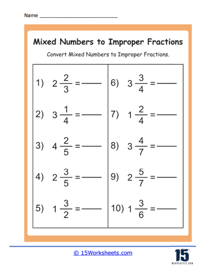 mixed fractions worksheets