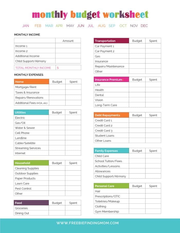 printable budget worksheet free download pdf