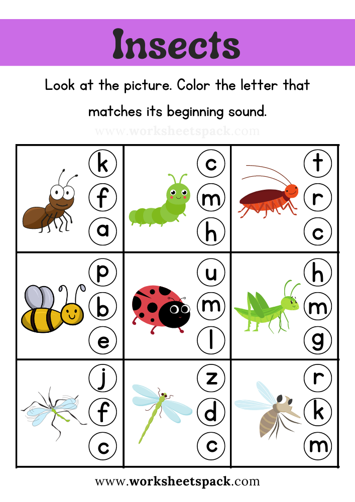 Free Insect Beginning Sound Worksheet Printable For Kids Worksheetspack