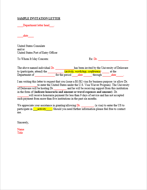 Free Invitation Letter Templates Excel Word Template