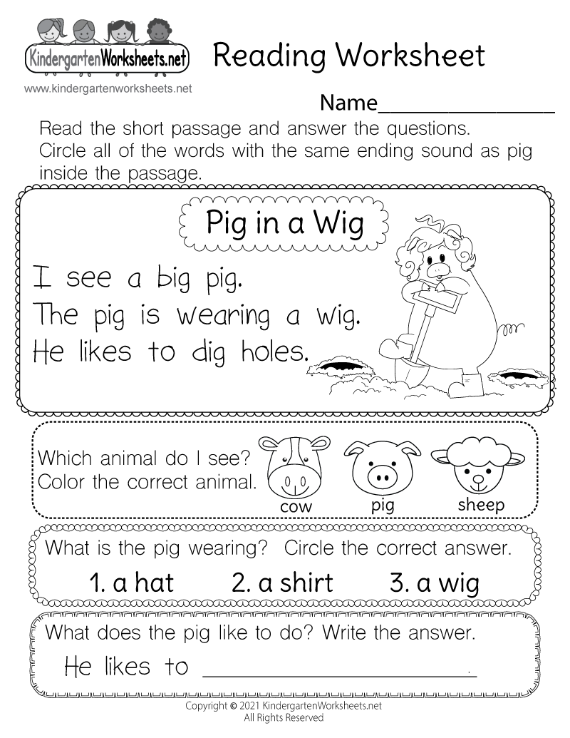 pre kindergarten reading worksheets