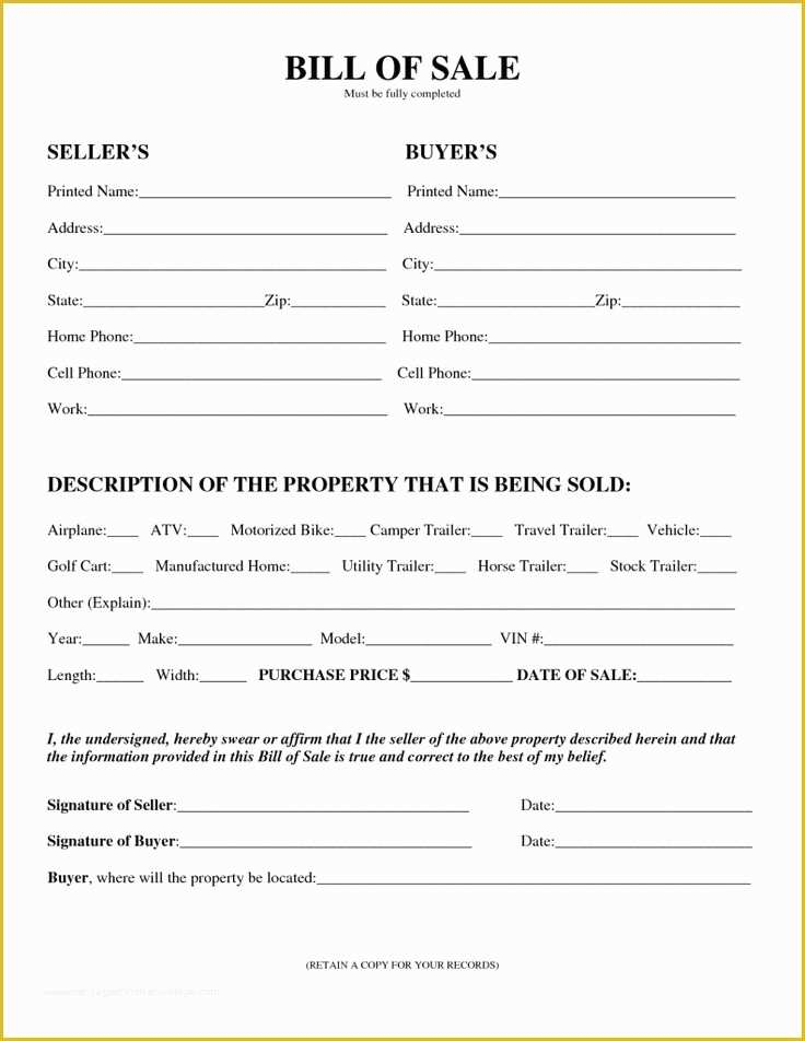 Free Ma Bill Of Sale Template Of Printable Sample Printable Bill Of