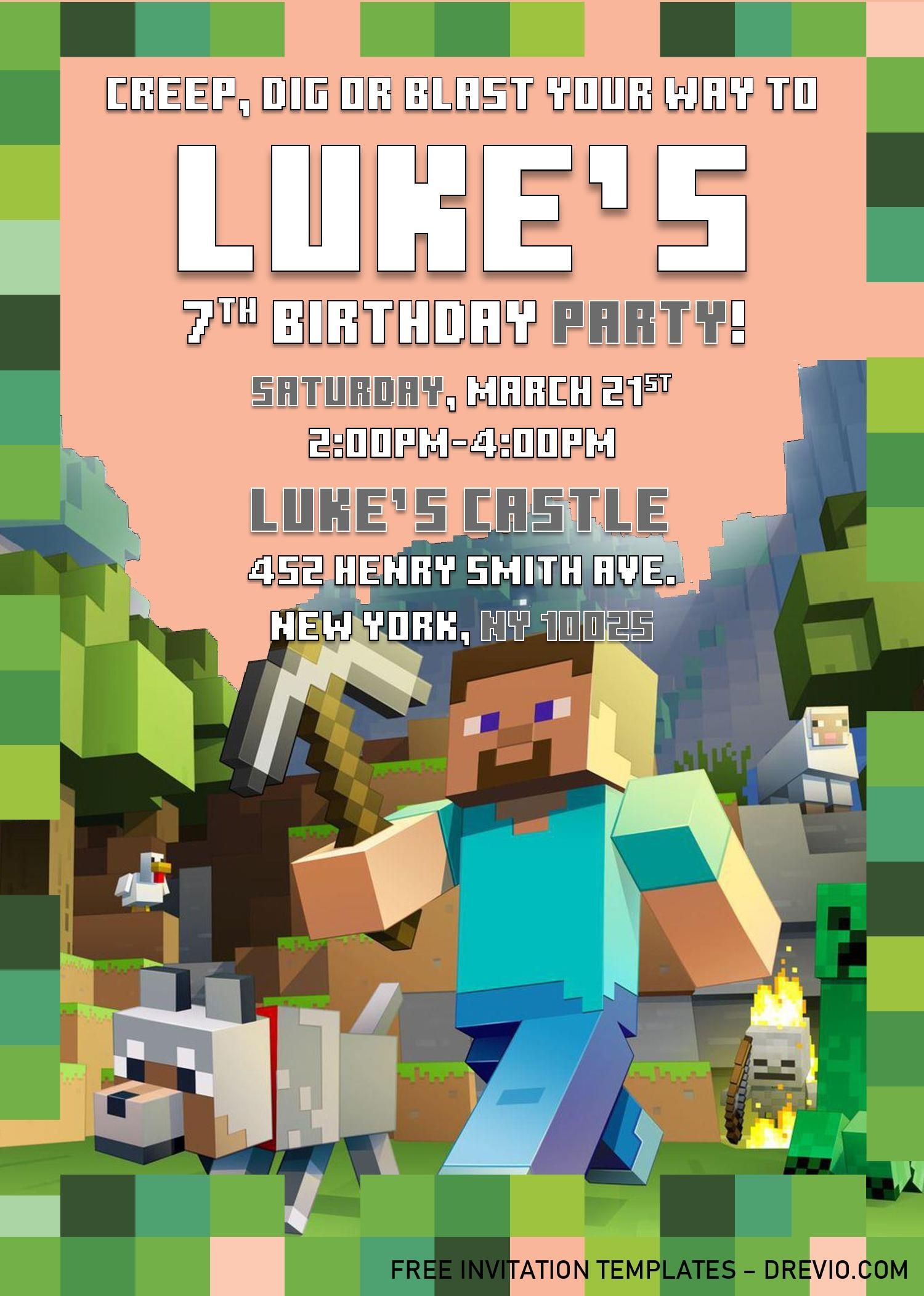 free minecraft party invitation template