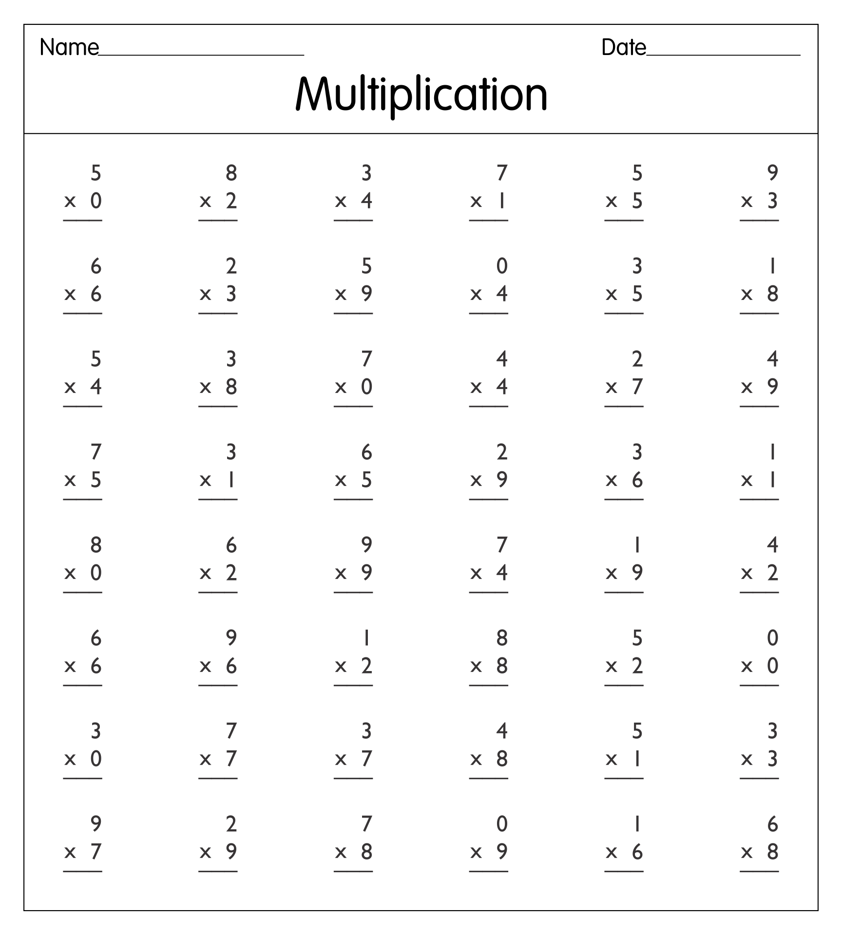 Free Multiplication Worksheets Printable Printable Worksheets