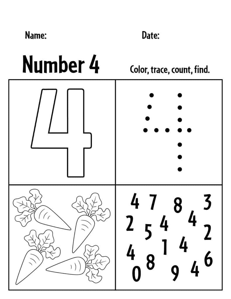 number 4 worksheet for preschool