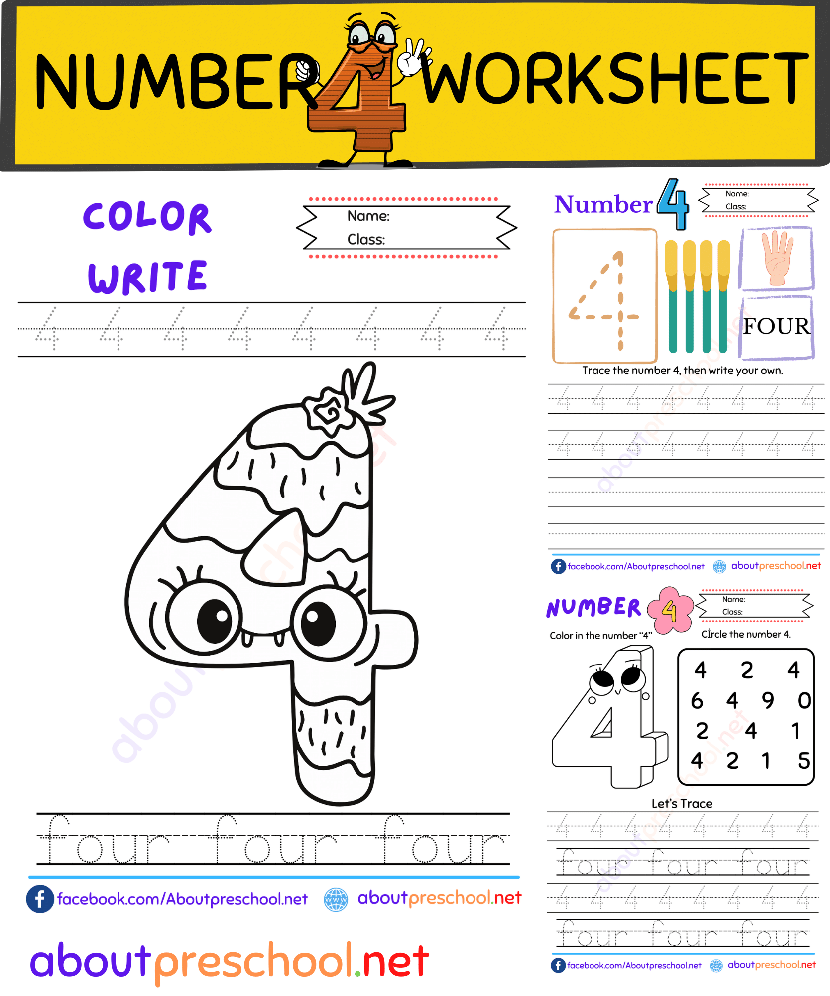 Free Number 4 Worksheet For Preschool About Preschool