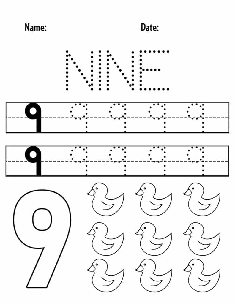 FREE Number 9 Worksheets For Preschool The Hollydog Blog Worksheets 