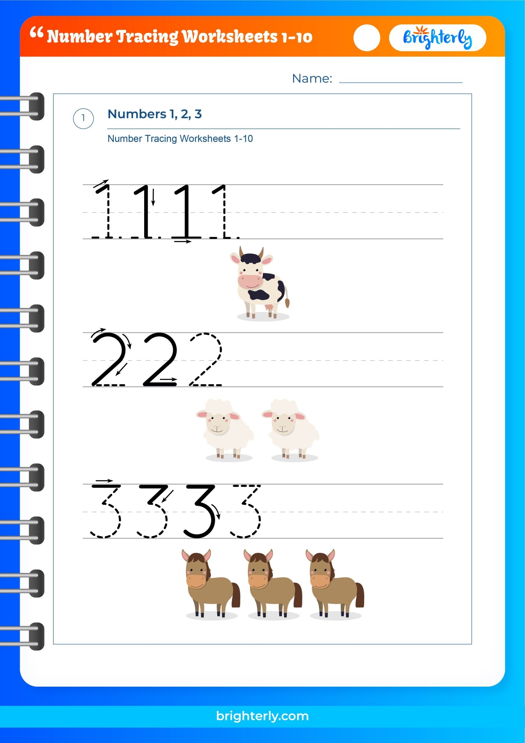 Free Number Tracing Worksheets 1 10 For Kids PDFs Brighterly