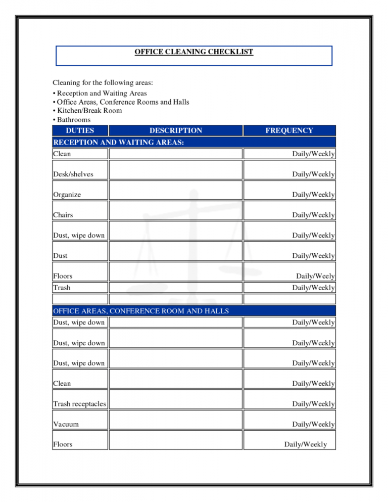 commercial cleaning free printable janitorial checklist template