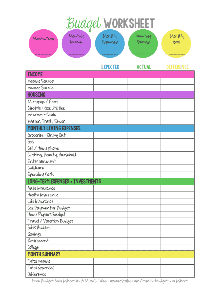 free printable budget worksheet for young adults