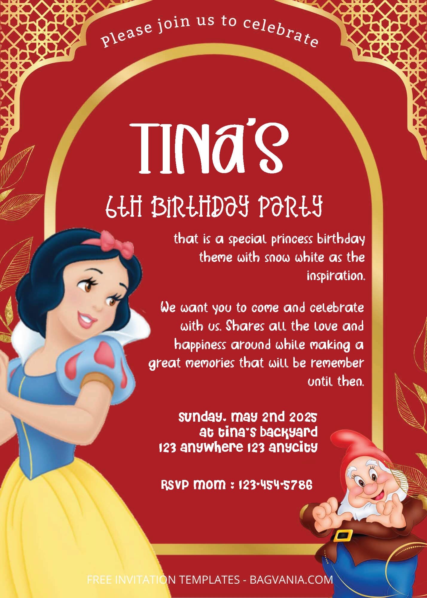 FREE PDF Invitation Snow White Birthday Invitation Templates